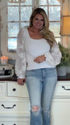 Day For Romance Floral Crochet Sleeve Sweater : White