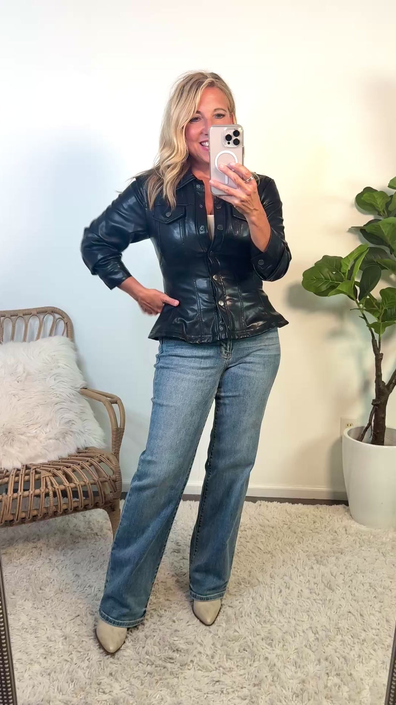 Phoebe Cinched 3/4 Sleeve Peplum Jacket : Black