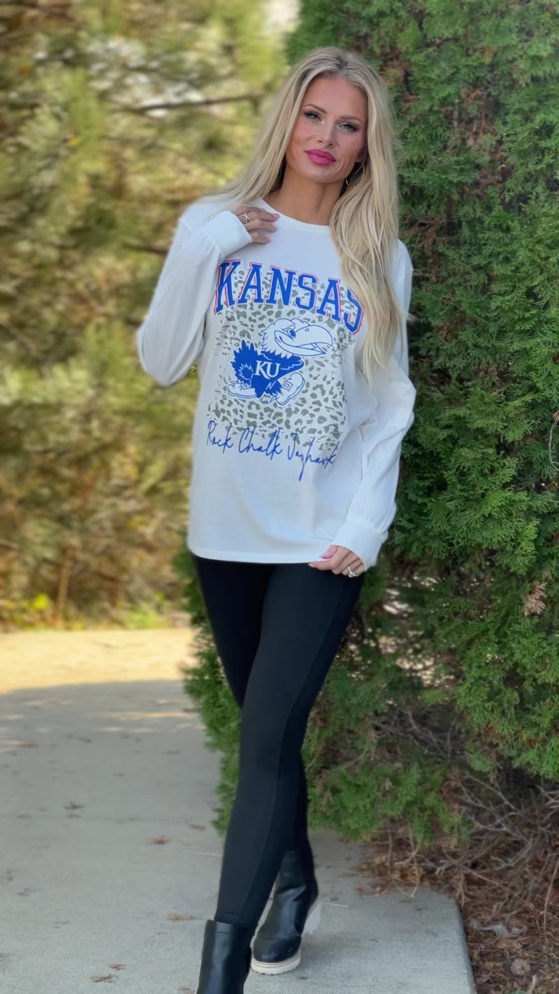 Kansas Jayhawks Wild Game Boyfriend Tee : White/Blue/Red