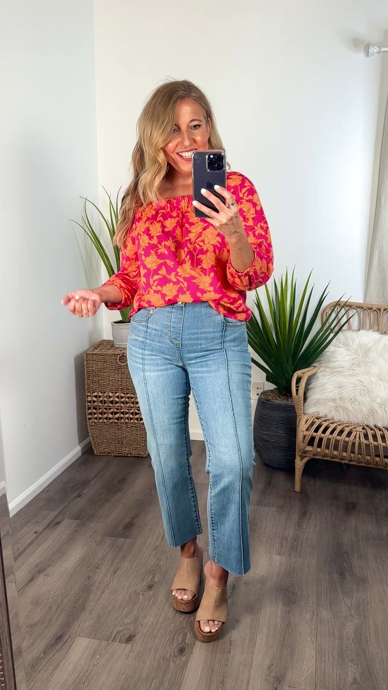Tribal Lindsey 3/4 sleeve Top : Raspberry