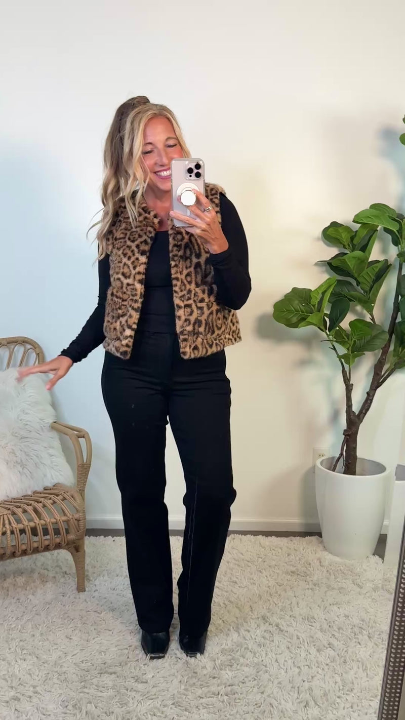 Zephyr Fuzzy Cheetah Print Vest : Camel