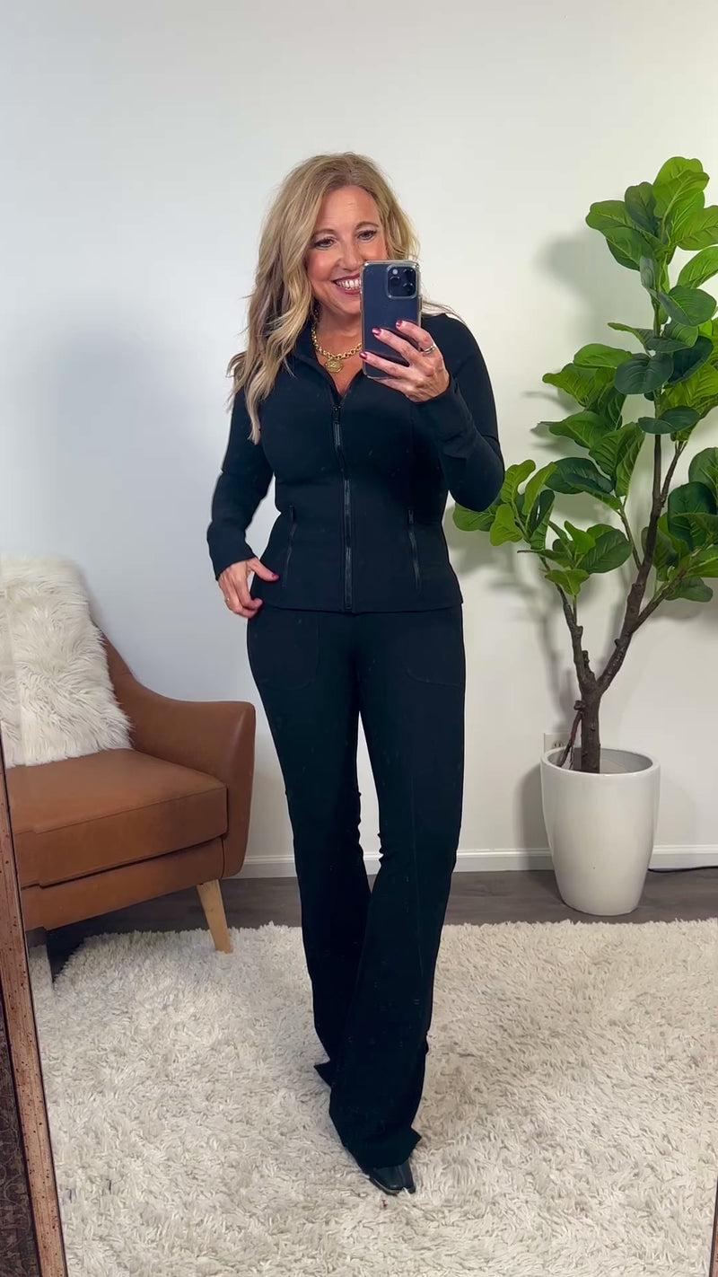 Charley Nylon Rib V Waist Flared Leggings : Black
