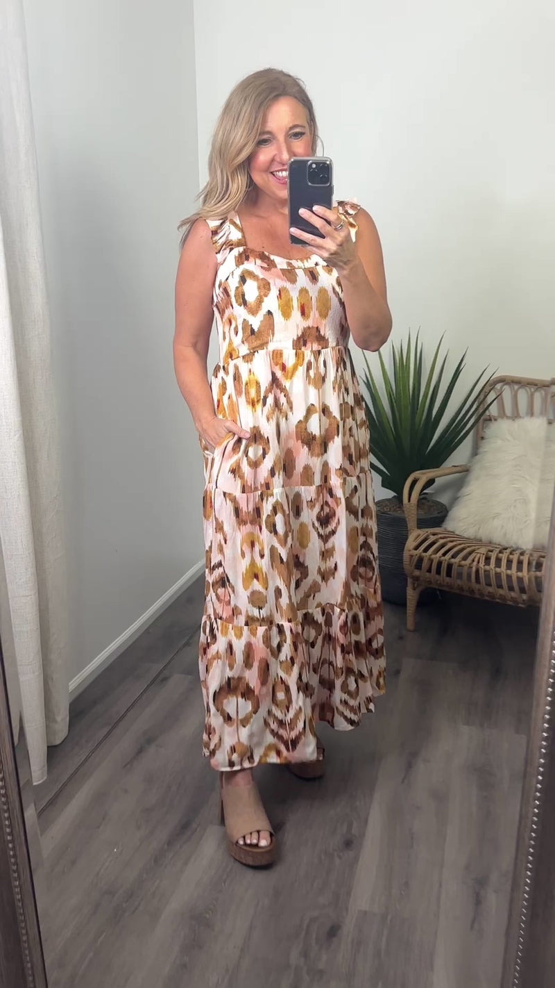 Tribal Ariana Flutter Strap Maxi Dress : Walnut