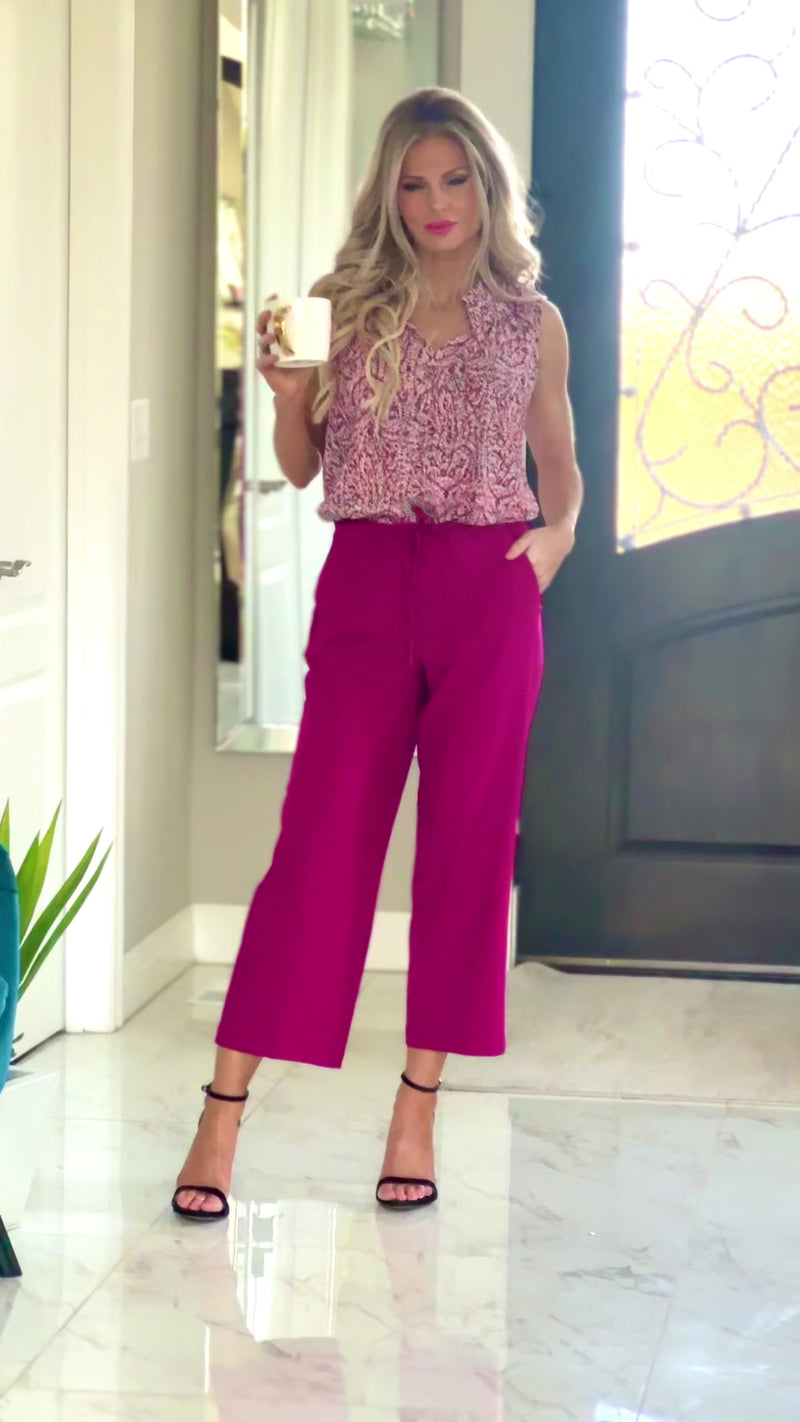 Liverpool Tara Wide Leg Pull On Pant : Fuchsia