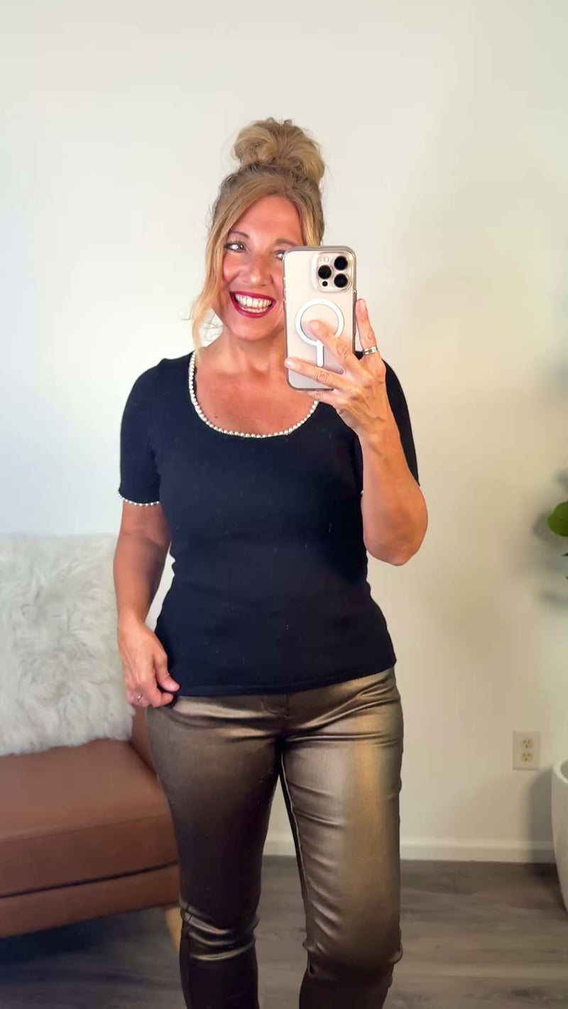 Nera Pearl Trim Top : Black