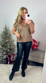 Not Afraid To Sparkle Sequined V-Neck Top : Cocoa