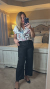 Liverpool Laura Short Sleeve Silky Button Down Blouse : White/.Multi