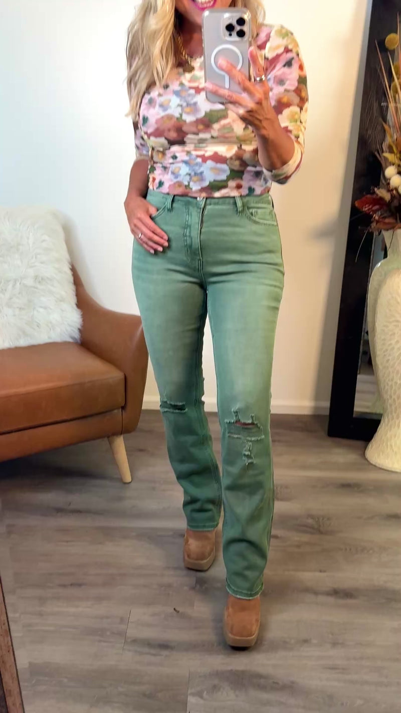 Bayeas Salome High Rise Flare Jeans : Green