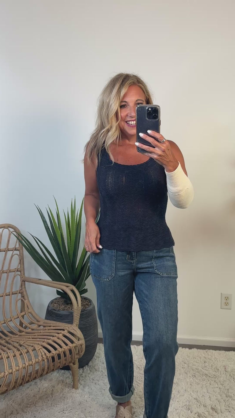 Yelina Pointelle Knit Tank Top : Navy