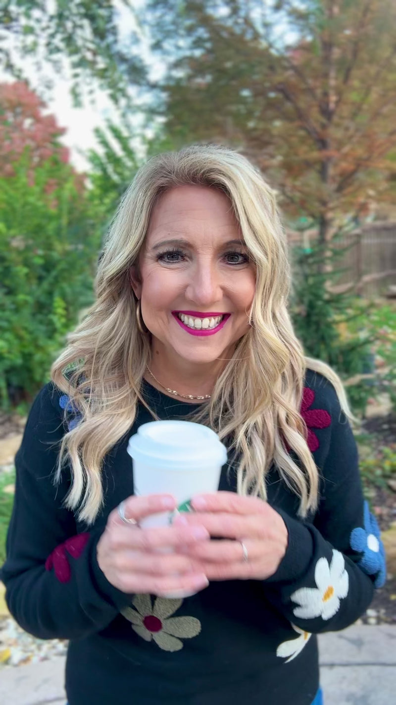 Charlie B Cheney Super Plush Flower Sweater : Black