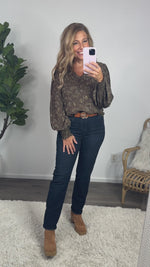 It's Worth It Pleated Balloon Sleeve Blouse : Mocha/Sage