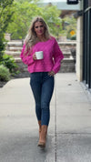 Pass The Bubbly Loose Weave Textured Sweater : Bubblegum