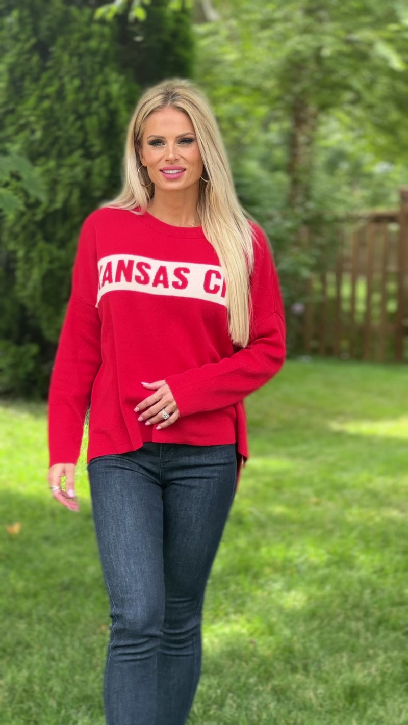 Kansas City Drop Shoulder Sweater : Red/Natural