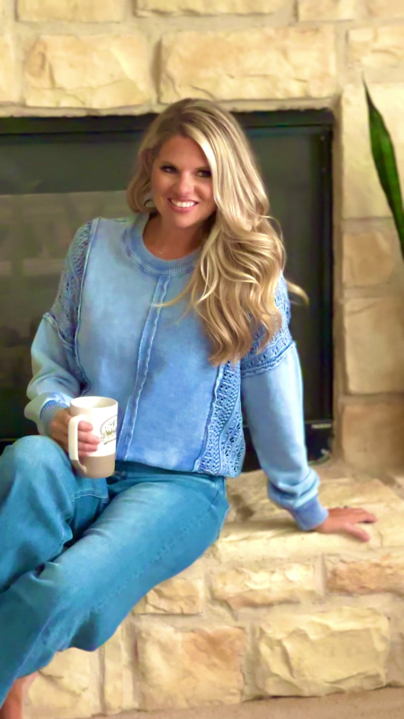 Tribal Janie Raglan Pullover Top : BlueJay