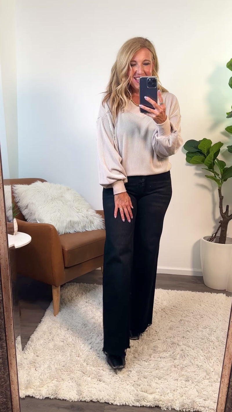 Nonah Corduroy Feel Stretchy Top : Cream