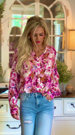 Marjorie Floral Button Up Blouse : Pink