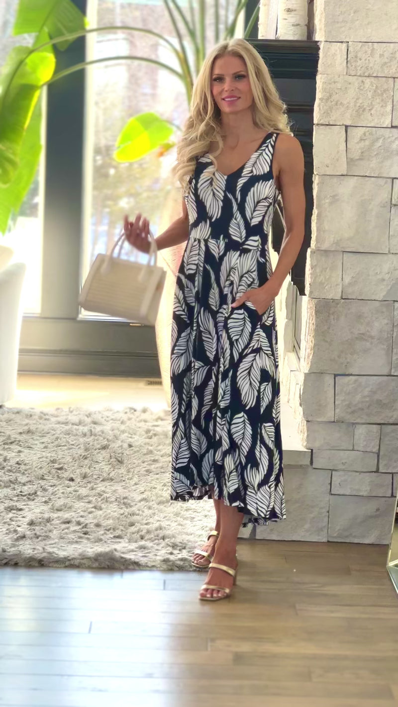 Tribal Amina Printed Sleeveless High Lo Dress : Indigo