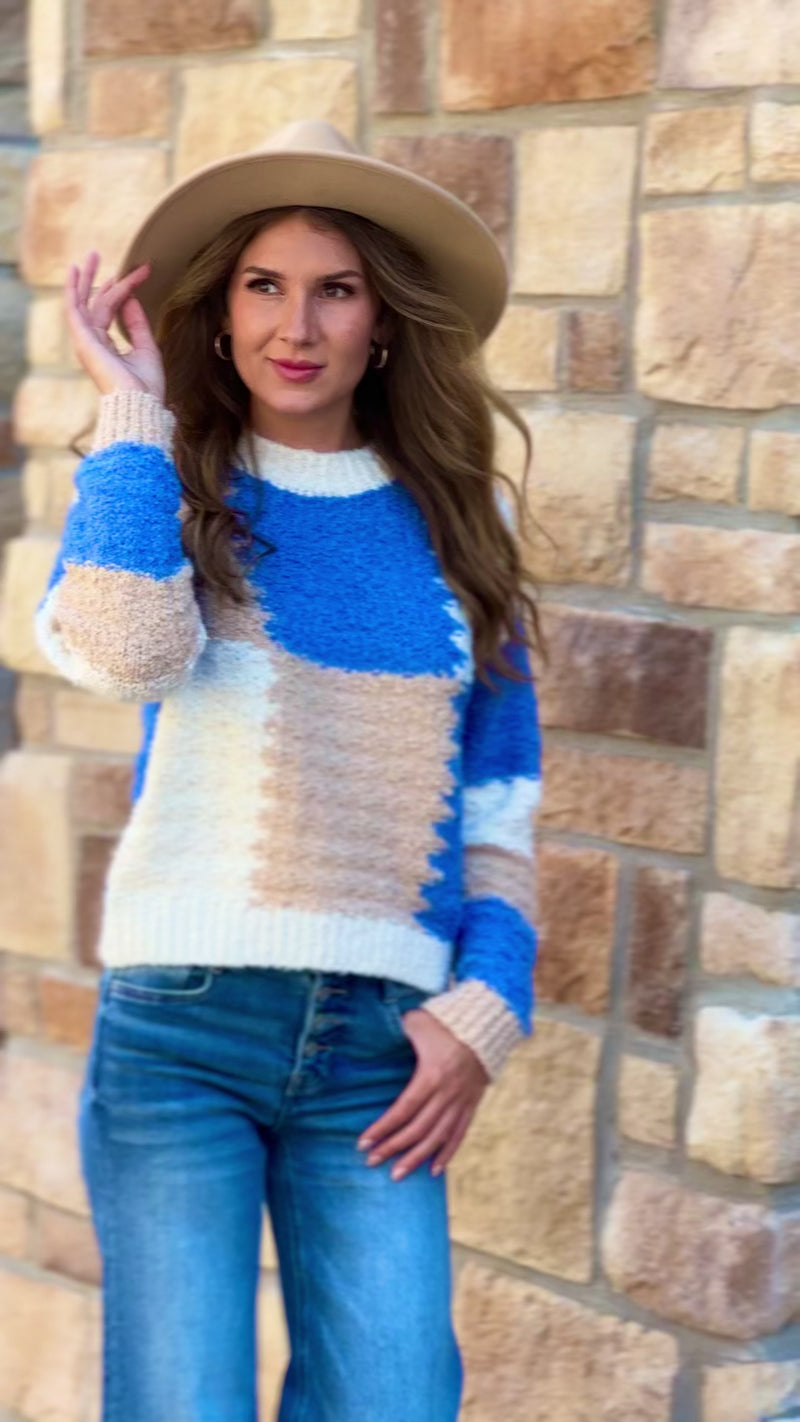 Rennae Colorblock Crew Sweater : Blue Multi