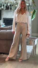 Connecting Over Cocktails Flowy Sparkle Pant : Champagne