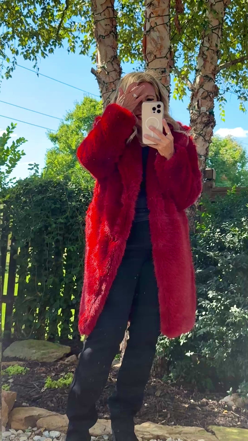 Fawn Fur Coat : Red