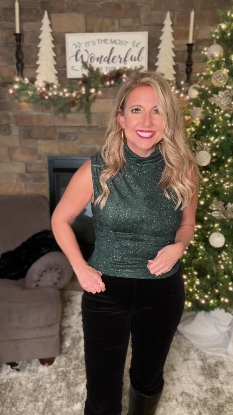 Catalina Sleeveless Mock Neck Top : Hunter Green