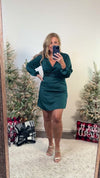 Caroling Avenue Satin Dress : Hunter Green