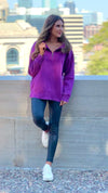 Thea Vintage Wash Long Pullover : Eggplant