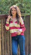 Julienne V neck Striped Top : Rust