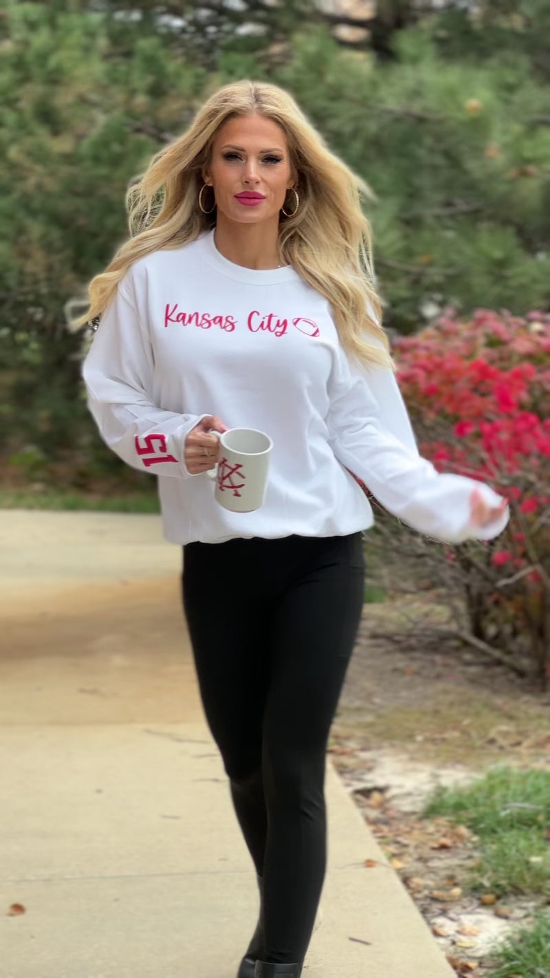 Kansas City Small Cursive Football 15/87 Sleeve Detail : White/Red