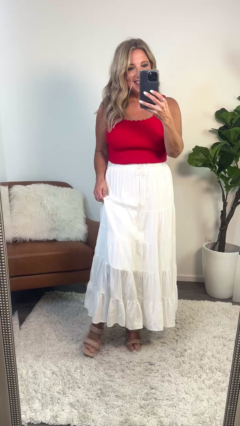 Truett Tiered Maxi Skirt : White