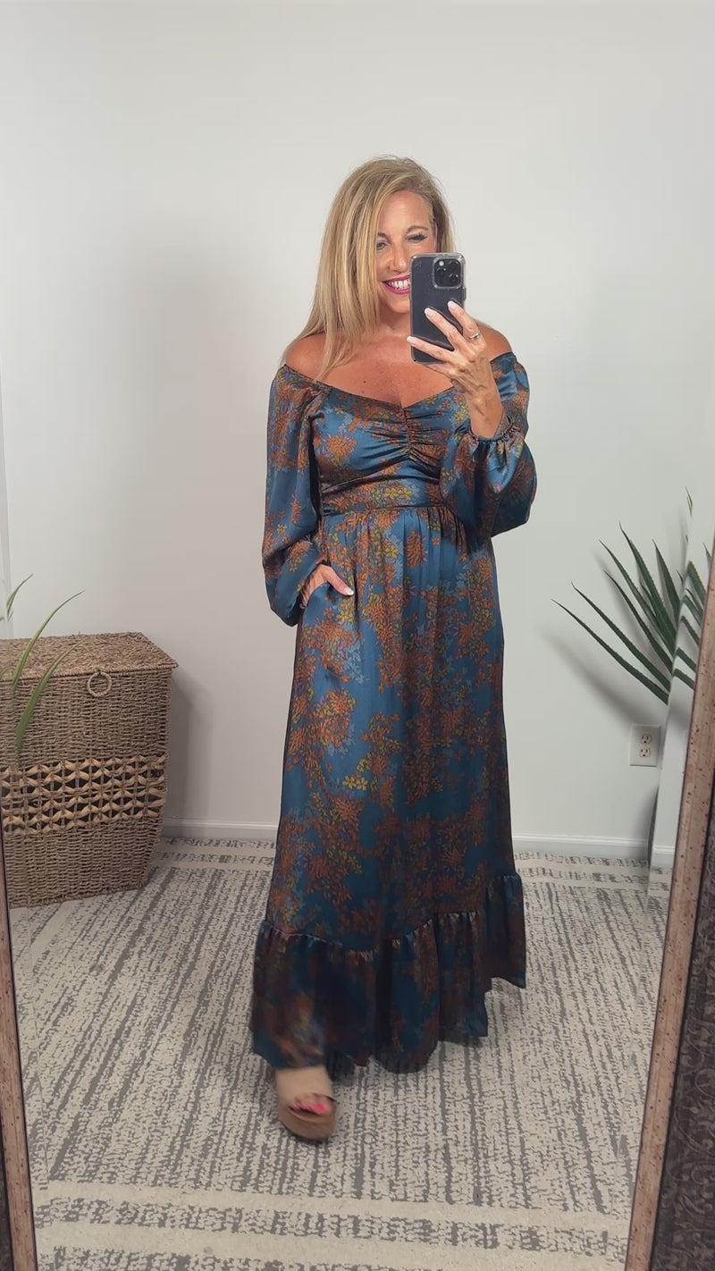 Naomi Long Sleeve Maxi Dress : Teal