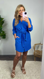 Liverpool Kerri Collarless Shirt Dress : Cobalt Blue