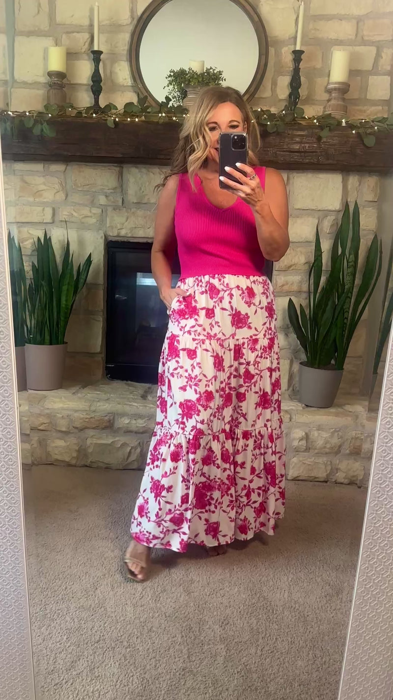 Jacira Floral Mixed Media Dress : Fuchsia
