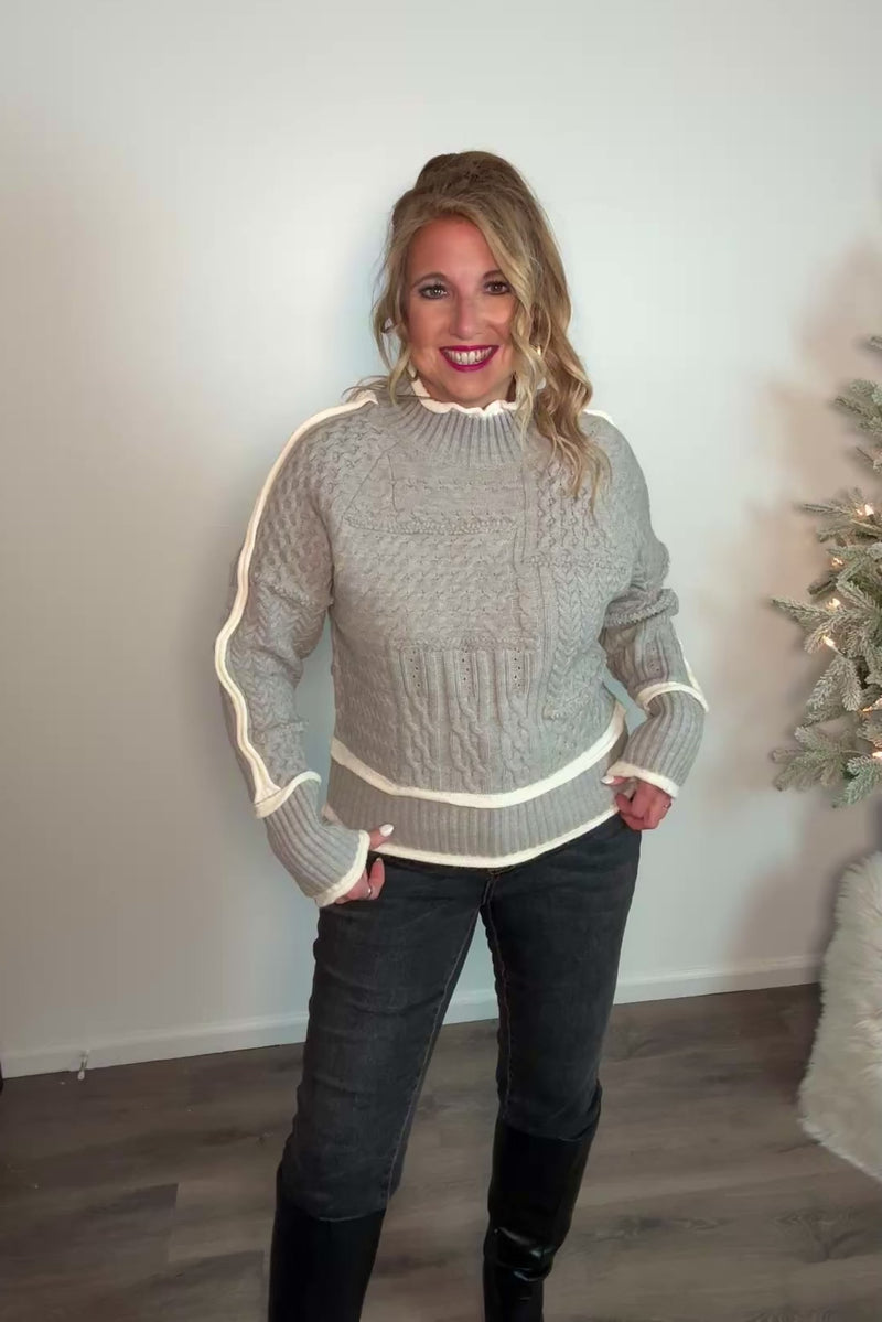 Saffron Turtleneck Knit Sweater : Grey