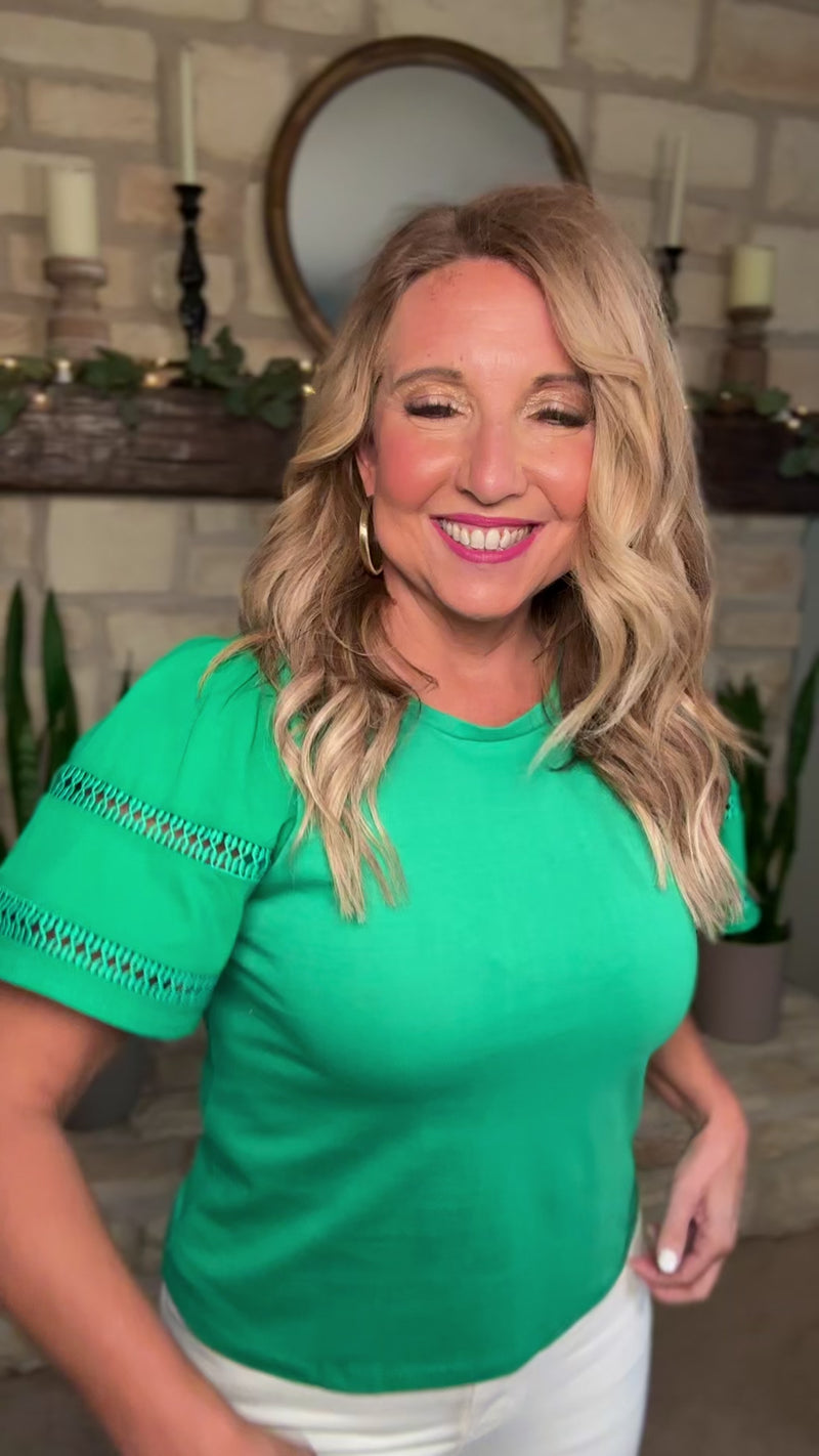Tribal Nika Flutter Sleeve Top : Kelly Green