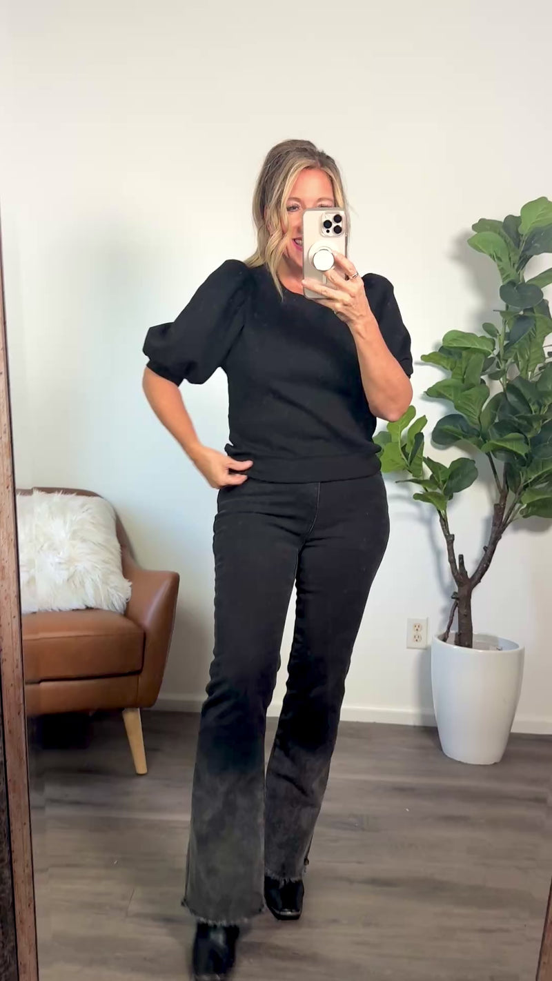 Chantria Puff Sleeve Soft Top : Black