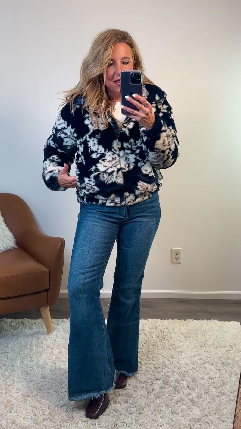 Crisp Winter Night Tribal Faux Fur Bomber : Sapphire