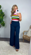 Glam Style Side Slit Wide Leg Pant : Navy