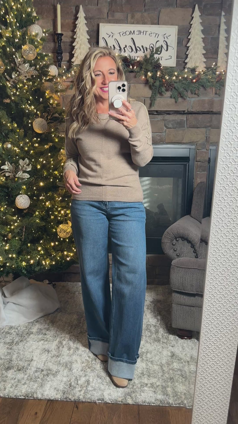 Charlie B Bessie Dolman Sleeve Sweater : Taupe