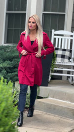 Claudia Faux Suede Belted Coat : Red