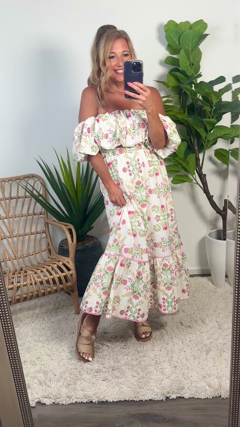 Pyper Floral Print Midi Skirt Set : Pink