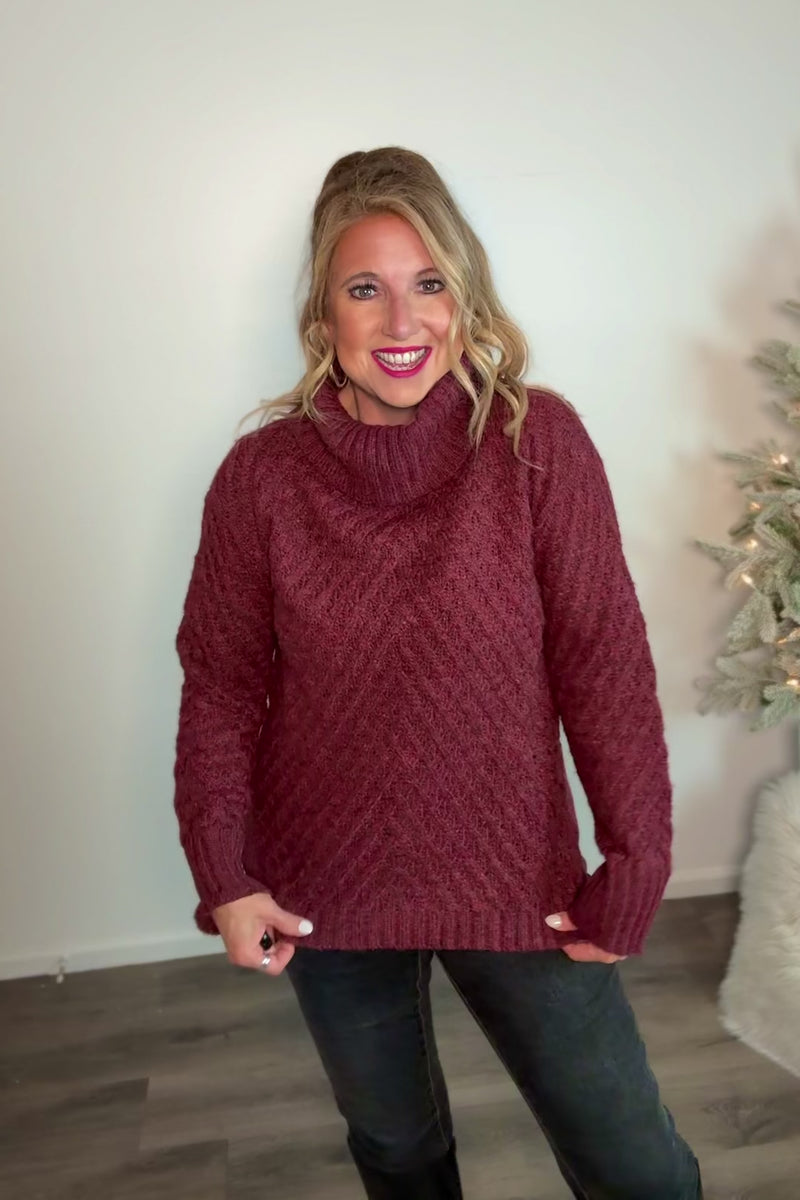 Charlie B Merida Cable Knit Sweater : Cabernet