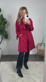 Claudia Faux Suede Belted Coat : Red