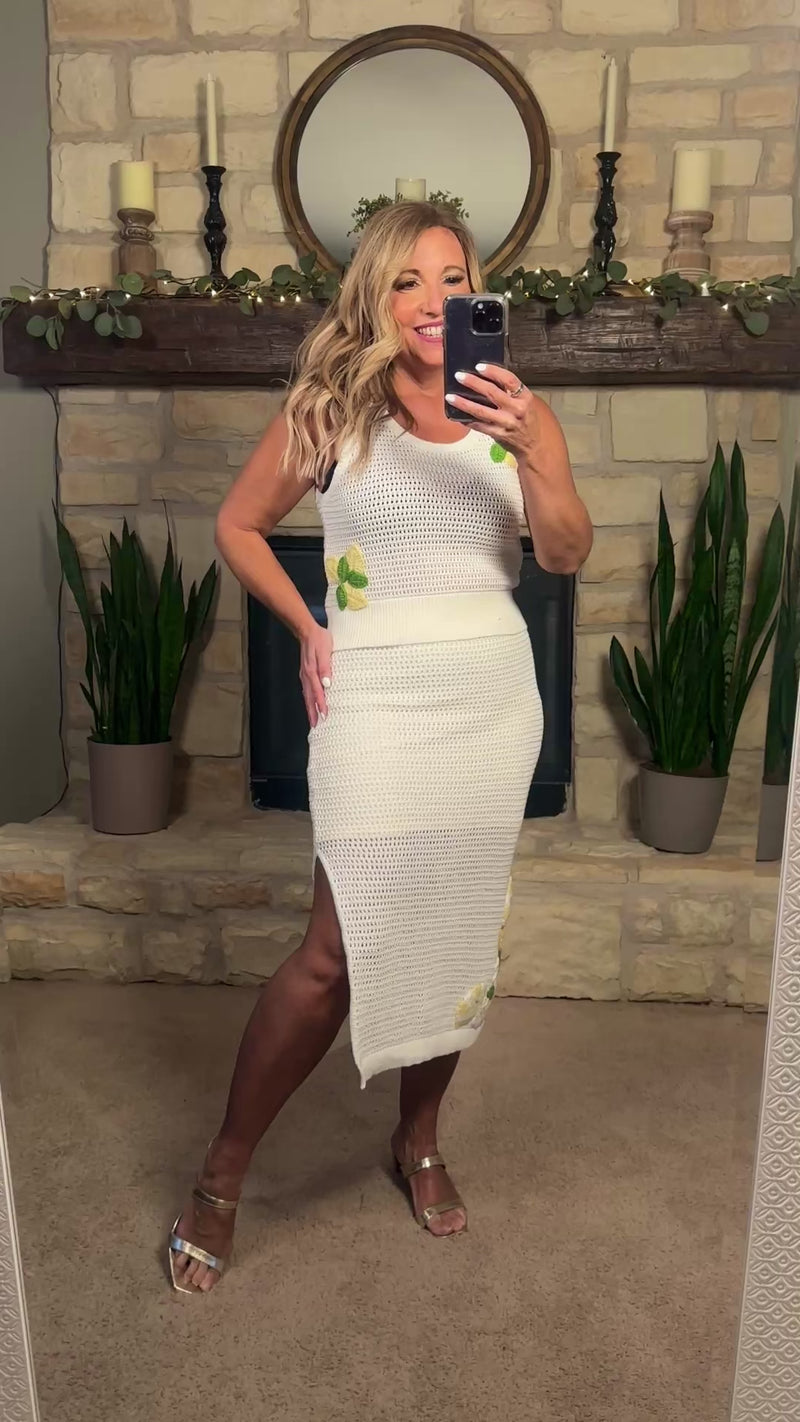 Nashwa Crochet Knit Tank and Skirt W/ Lemon Set : Off White