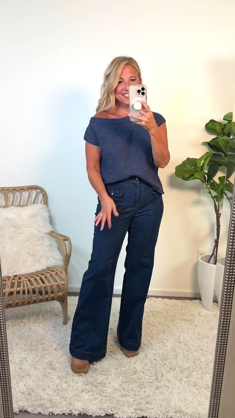Carazon One Shoulder Sweater Top : Navy