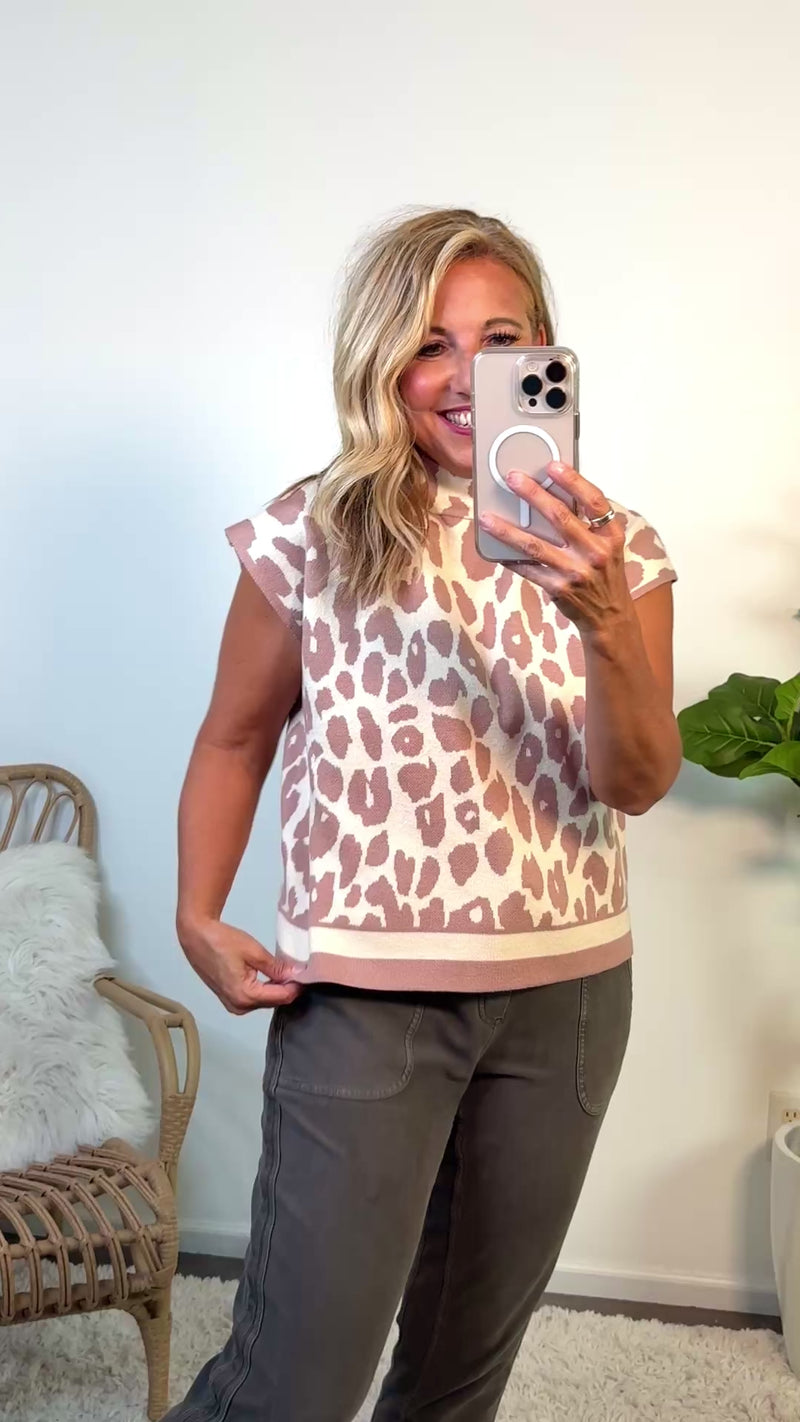 Kenya Animal Print Sweater Vest : Taupe