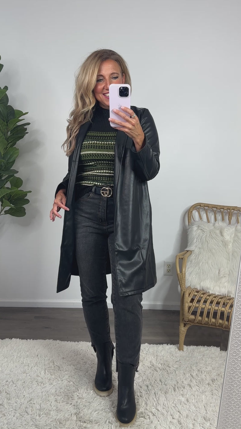Always Ahead Faux Leather Long Jacket : Black