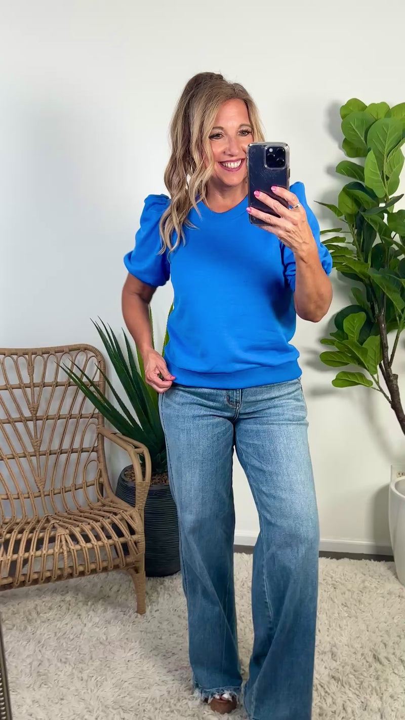Lurice Banded Puff Sleeve Top : Blue