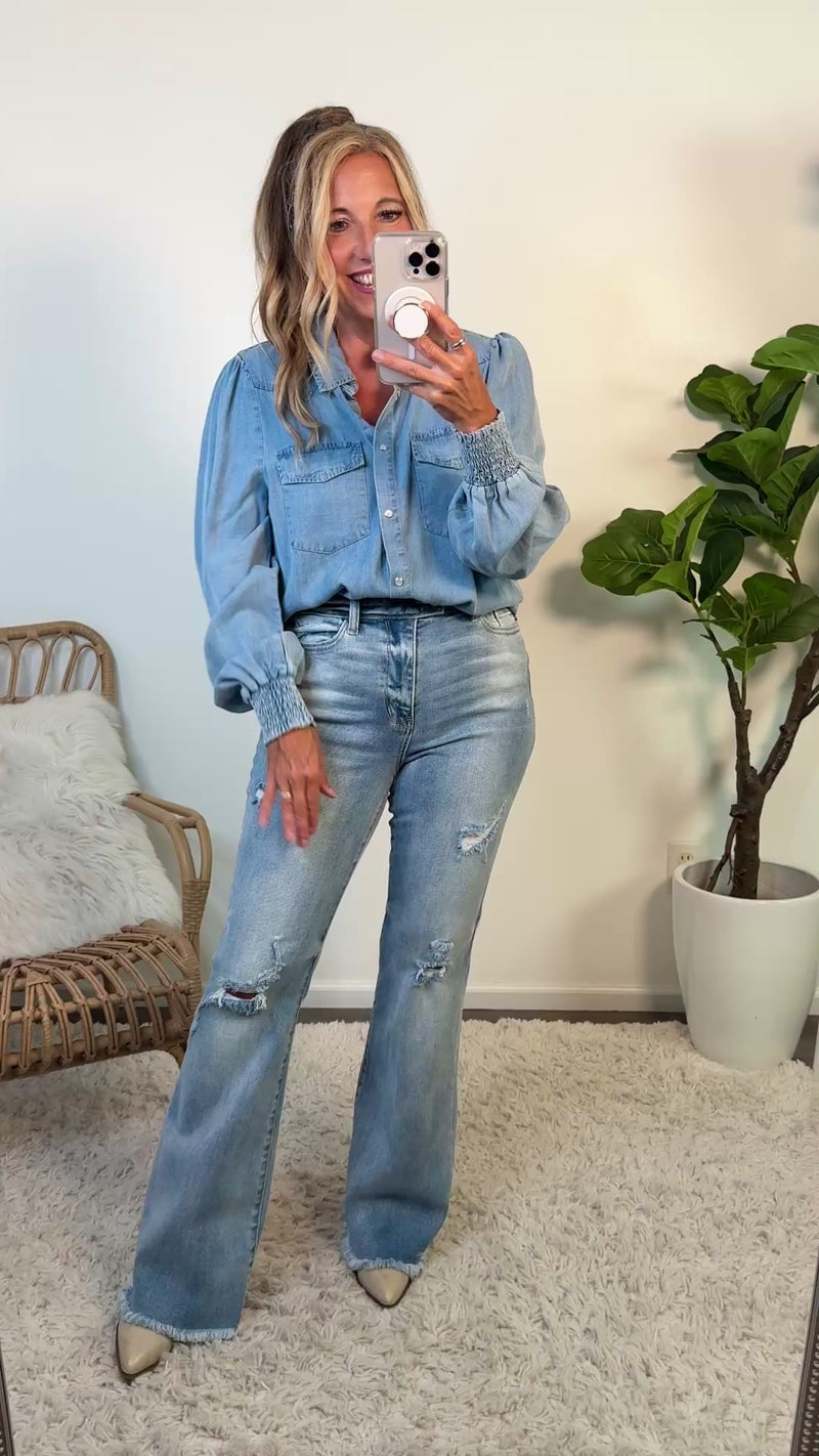 Adison Denim Button Front Shirt: Denim