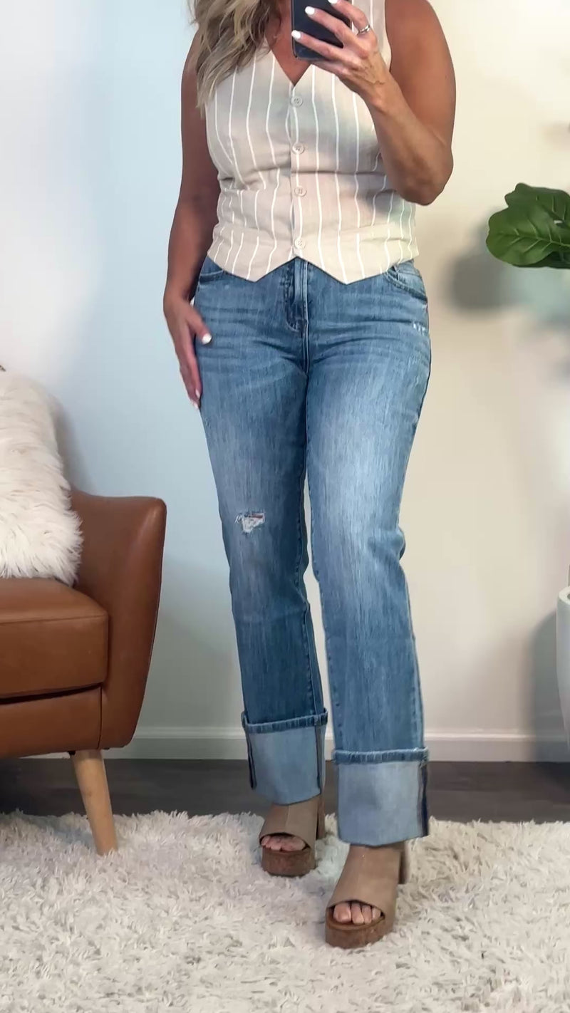 Bayeas Sonnet Mid Rise Straight Cuffed Denim : Light Wash